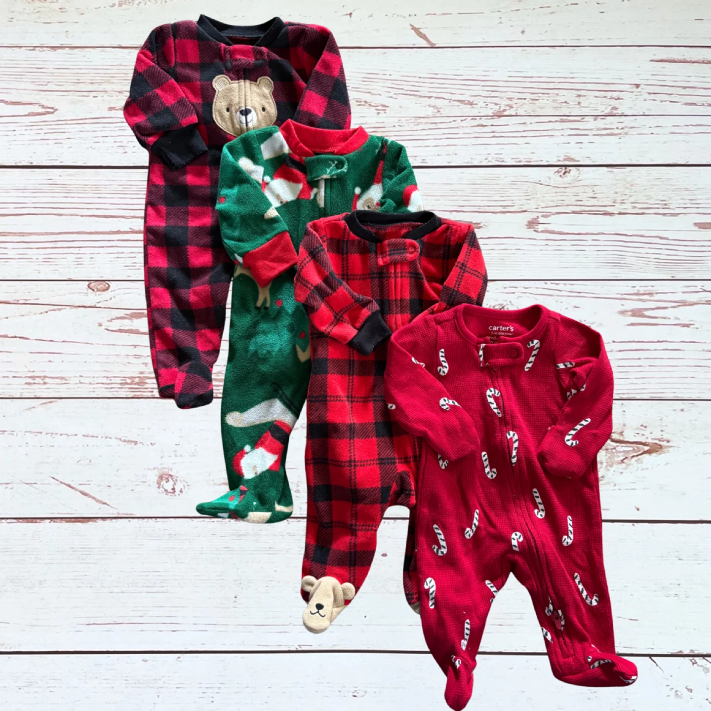 Newborn Baby Christmas Footie Pajamas 4 pc. Bundle