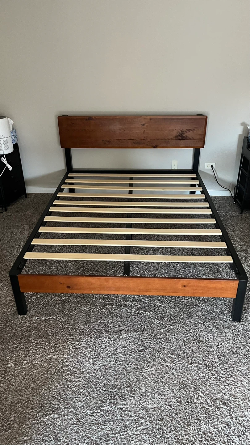 Wooden Headboard Metal Bed Frame