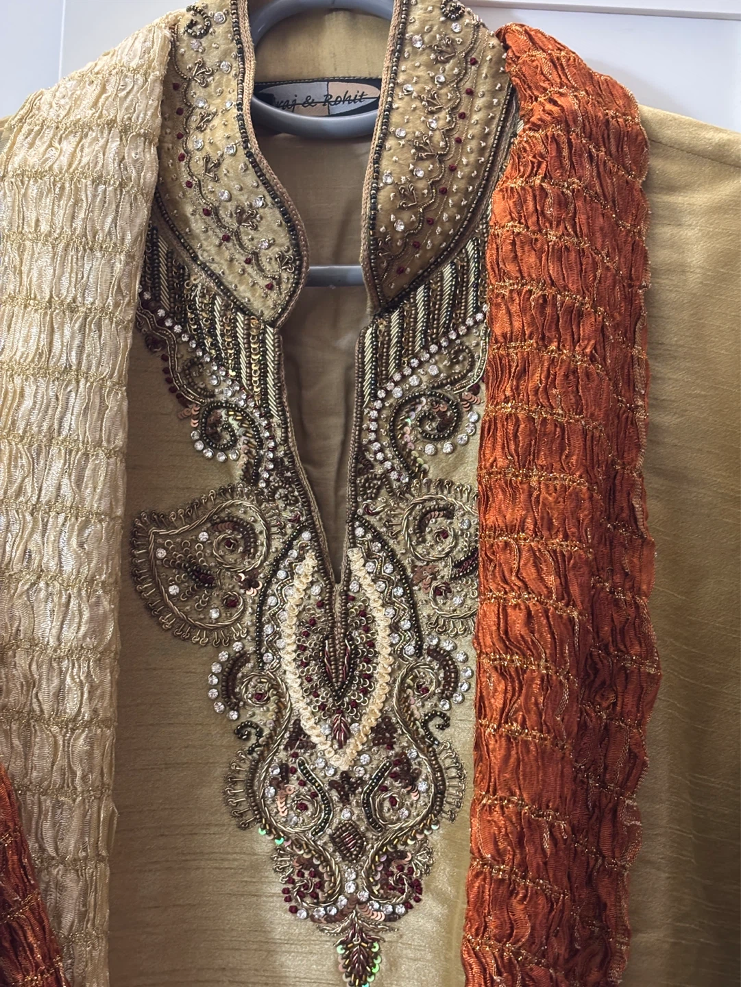 Men's Embellished Kurta with Scarf and pant