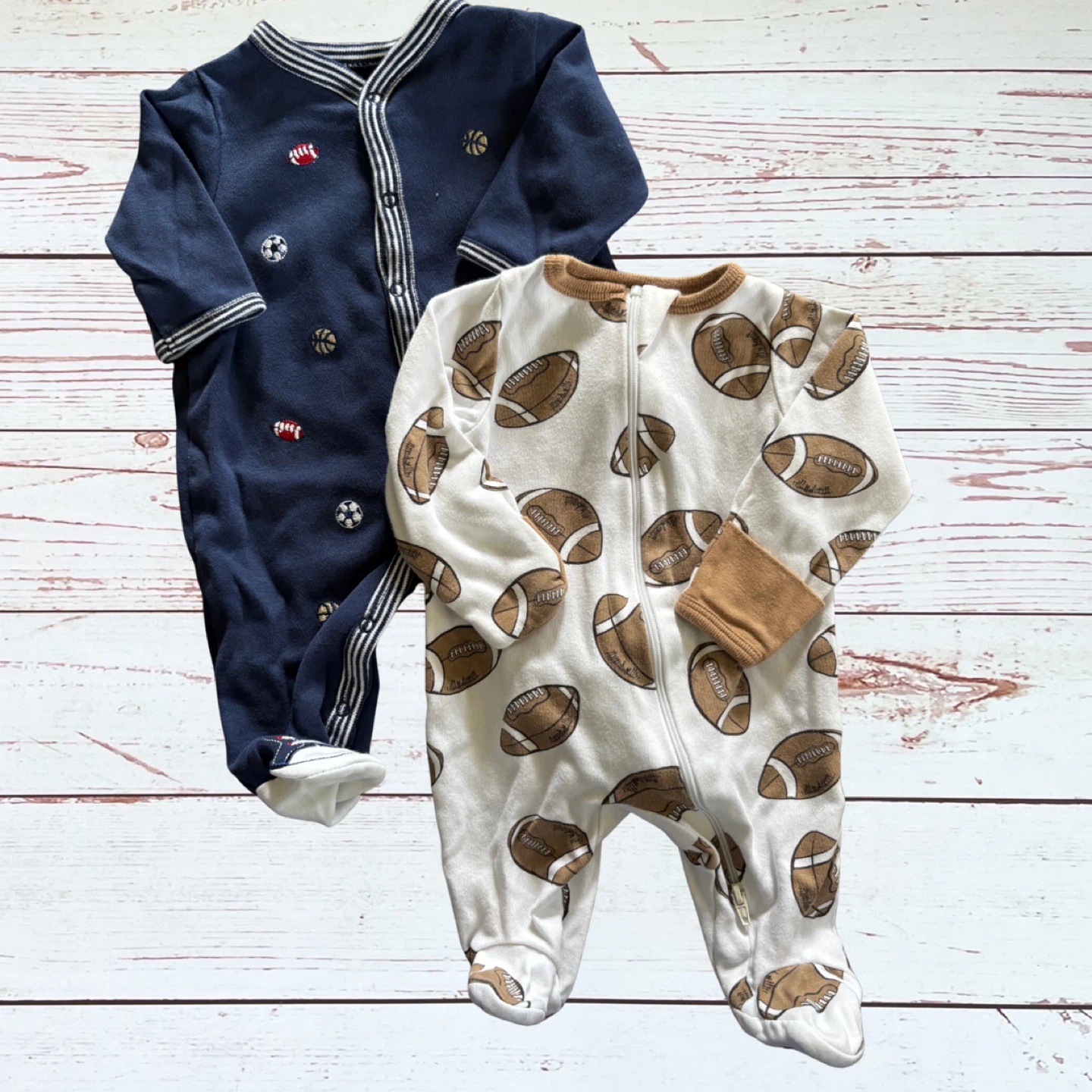Newborn Baby Sports Themes Footie Pajamas 2 pc. Bundle