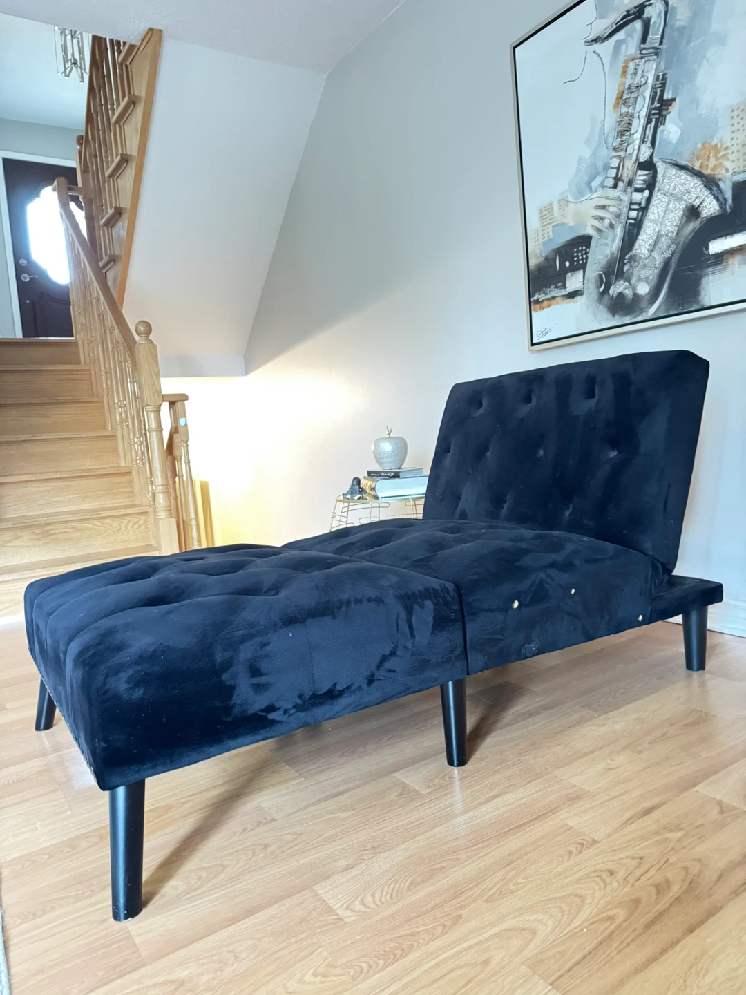 Black Velvet Tufted Chaise Lounge - photo 2