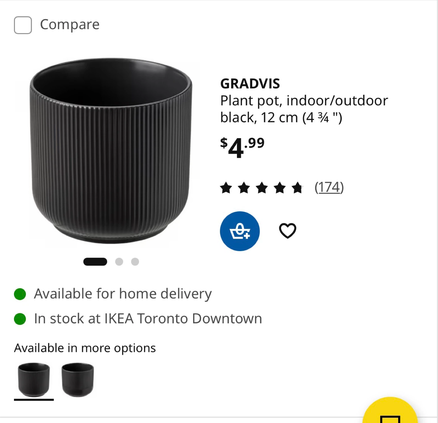 IKEA GRADVIS Plant Pot - Black, 12 cm