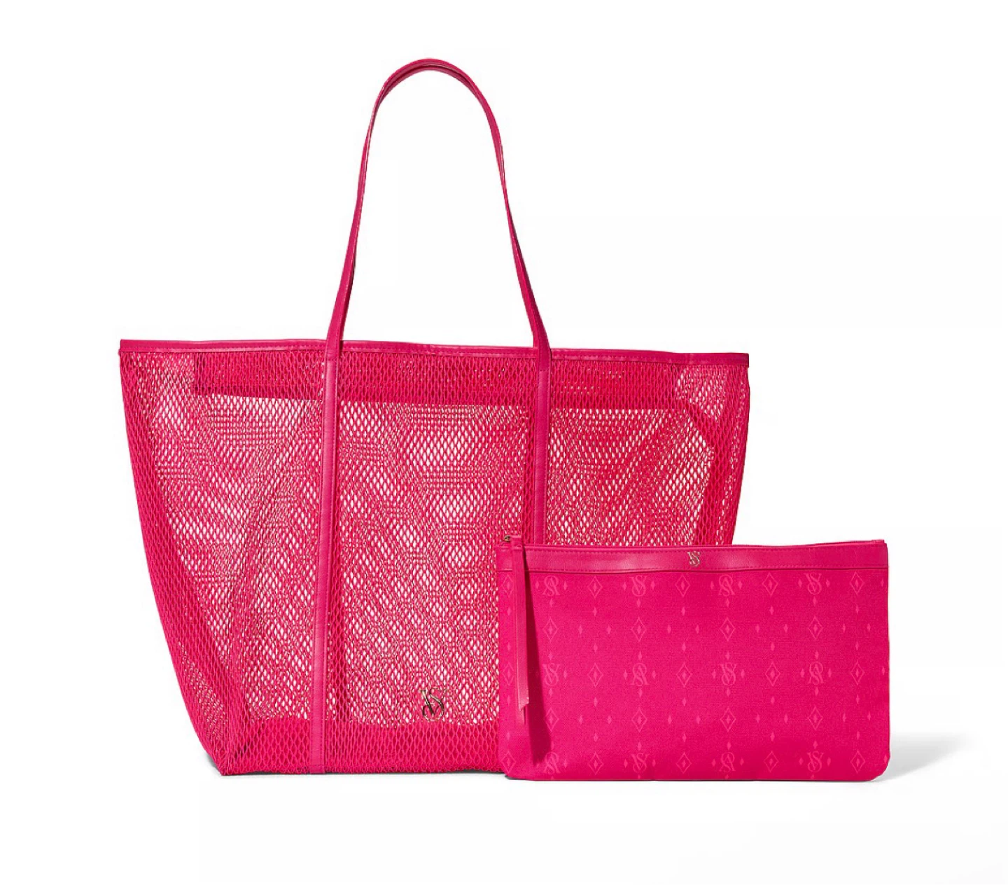 NEW Victoria's Secret Large Mesh Tote & Pouch Set