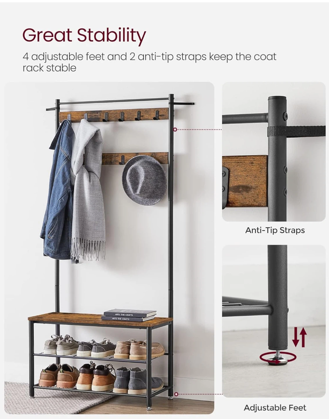 Rustic Entryway Coat Rack with Shoe Bench