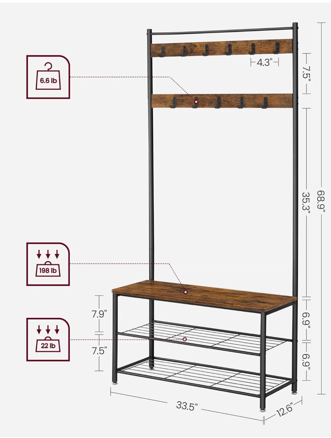 Rustic Entryway Coat Rack with Shoe Bench - photo 4