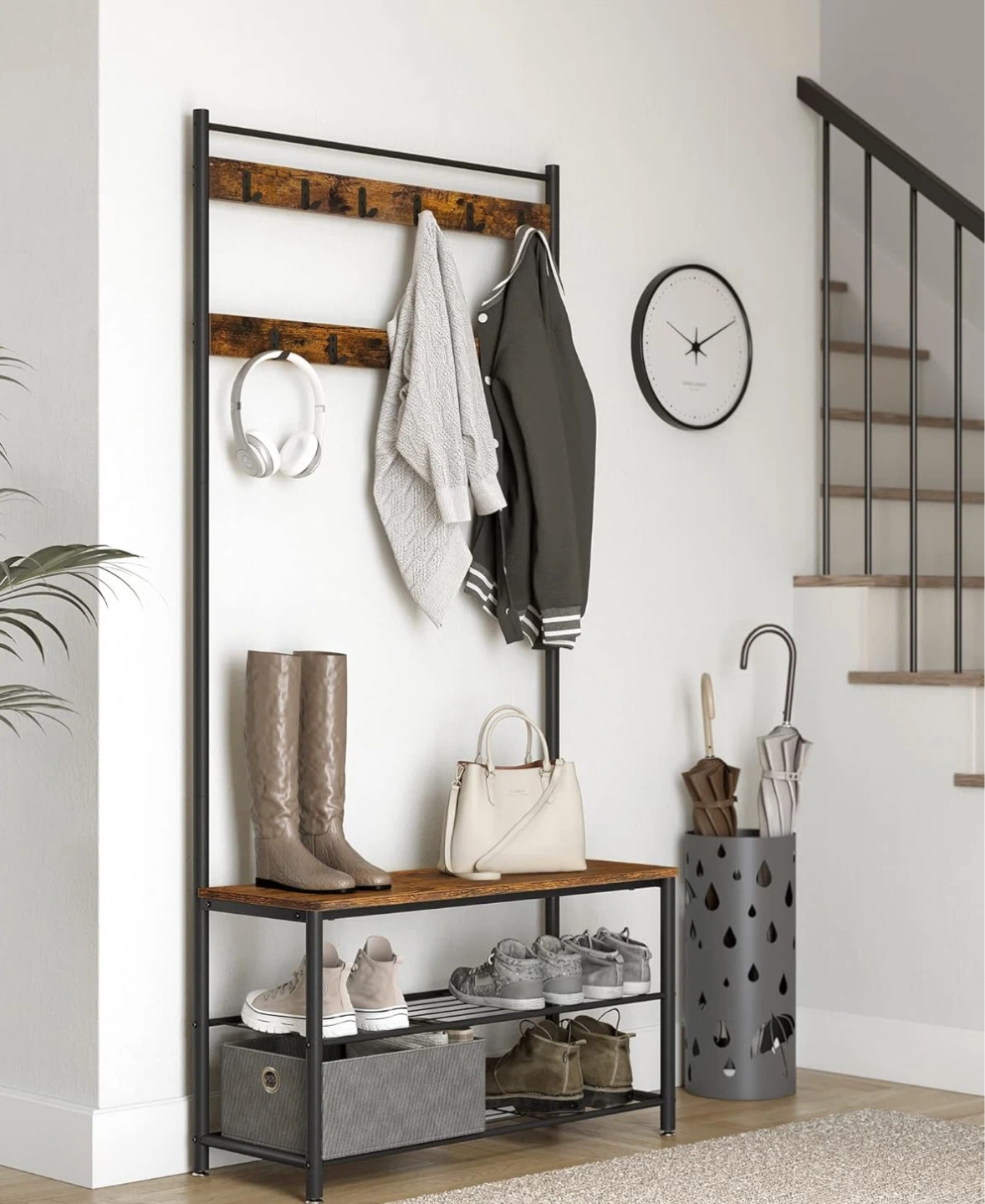 Rustic Entryway Coat Rack with Shoe Bench - photo 5