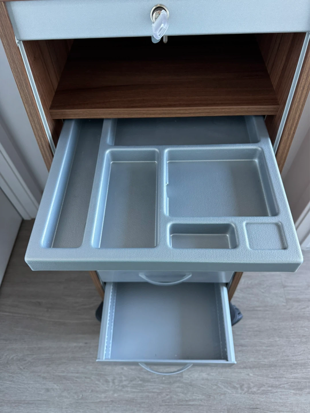 Wood Rolling Storage Cabinet with Drawers and Lock - photo 4