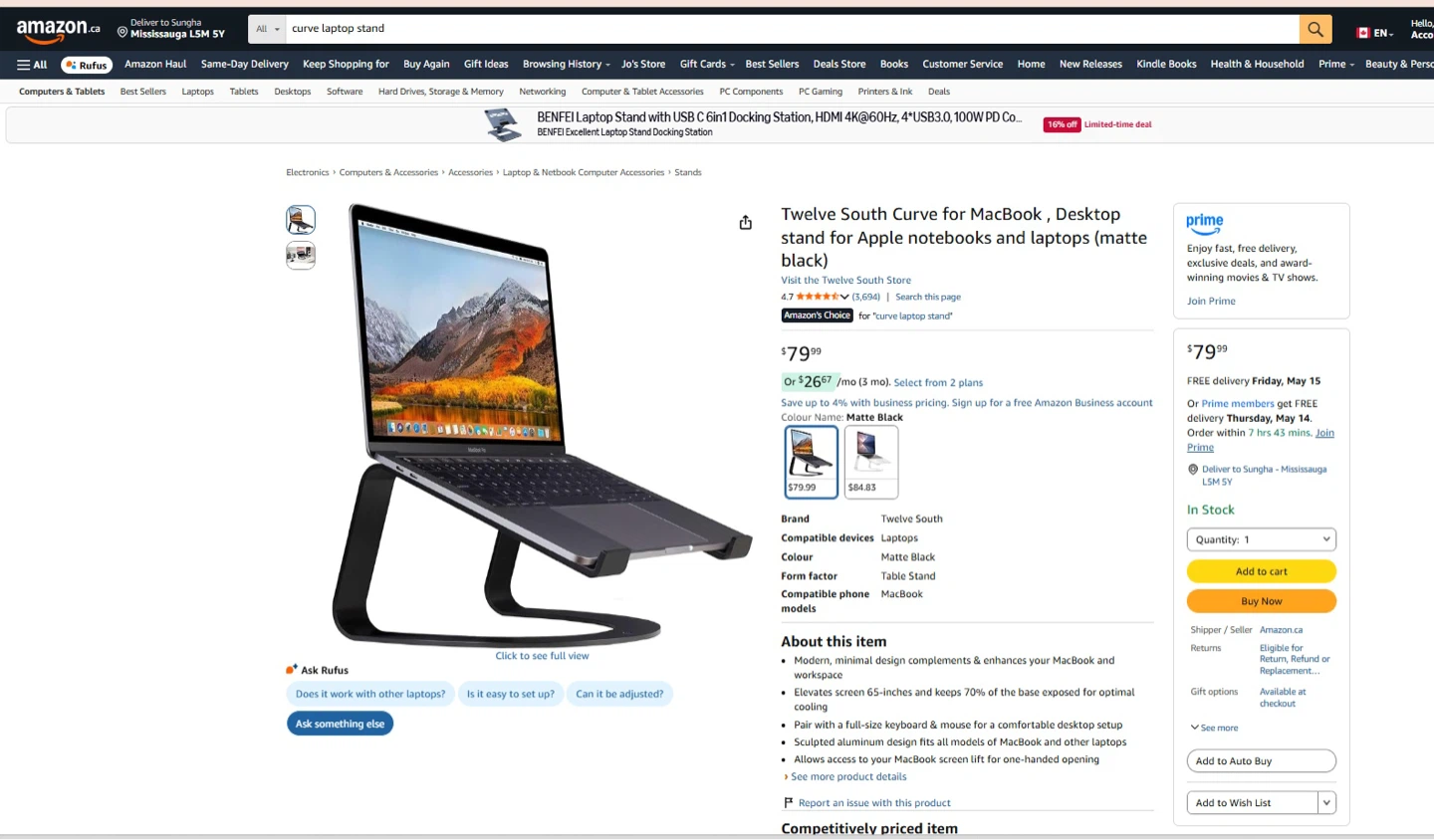 Twelve South Curve Laptop Stand - Matte Black - photo 4