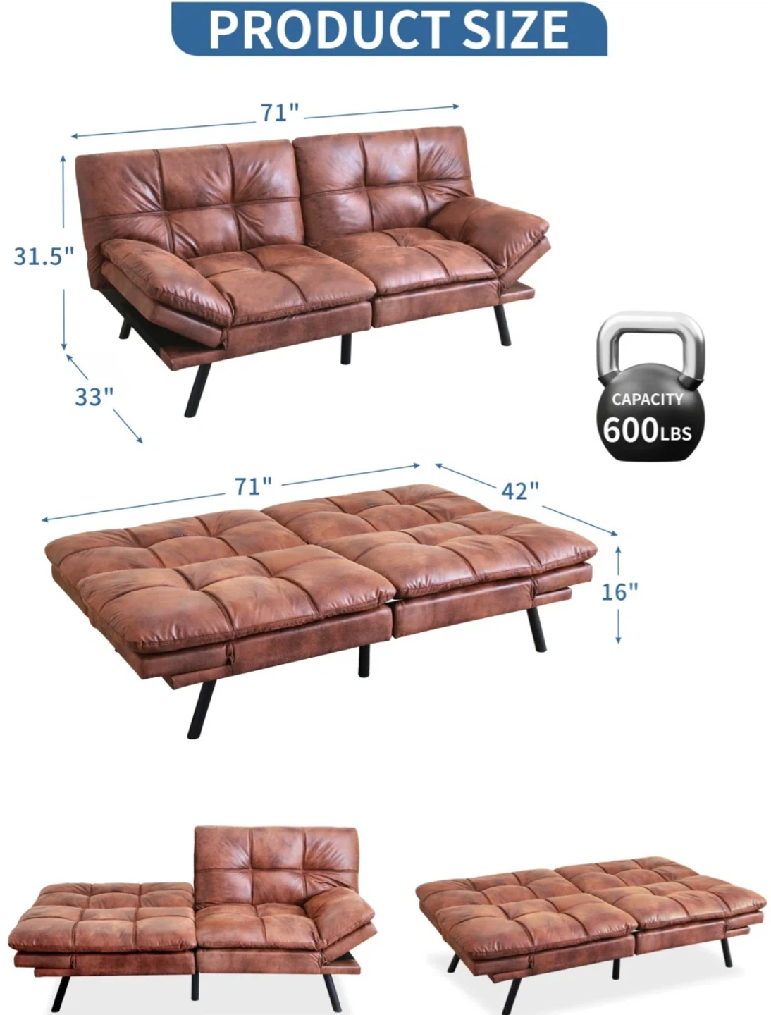 Brown Futon Sofa Bed - photo 3