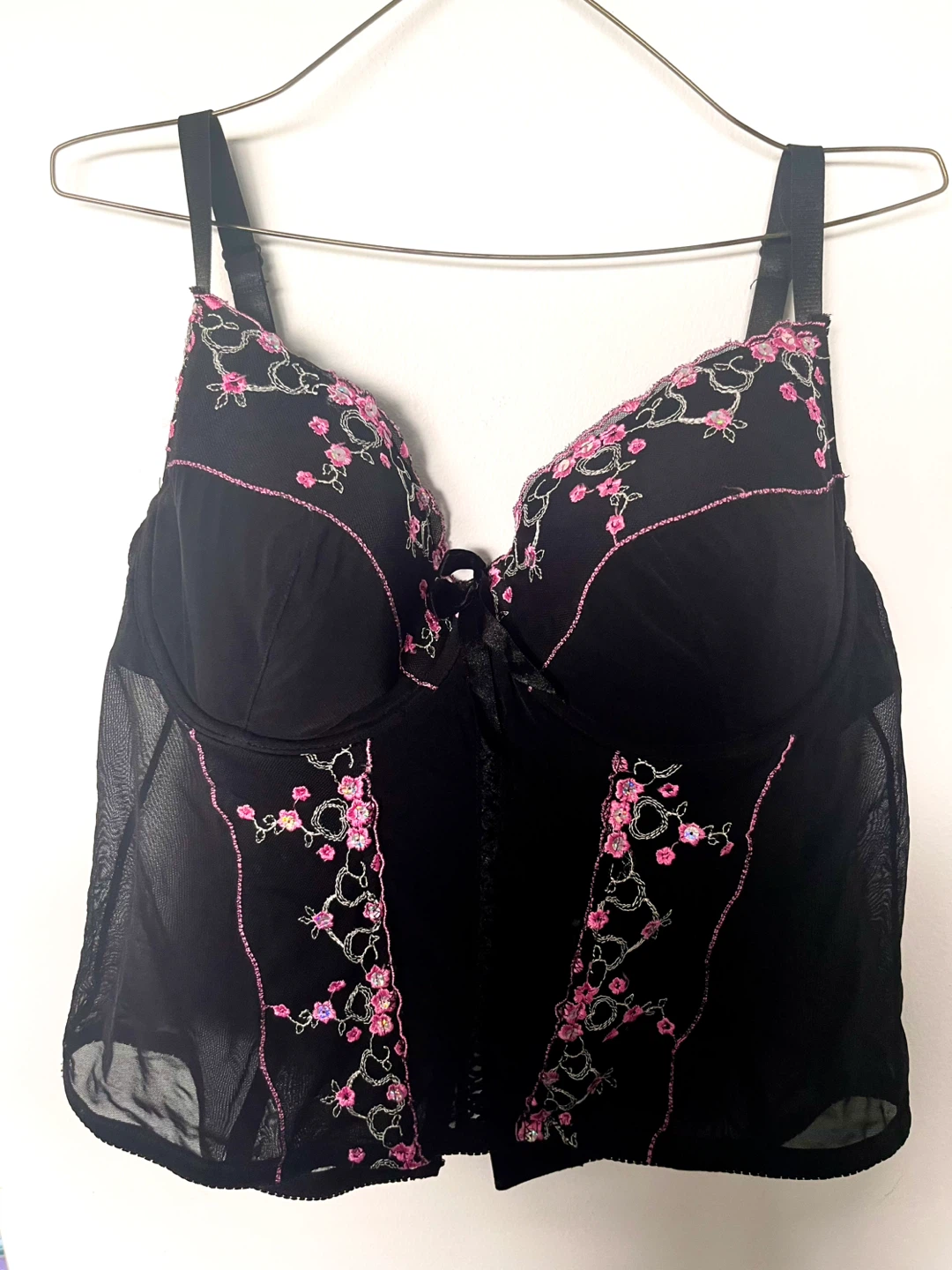 3X Torrid Black & Pink Floral Embroidered Corset Bustier - photo 3