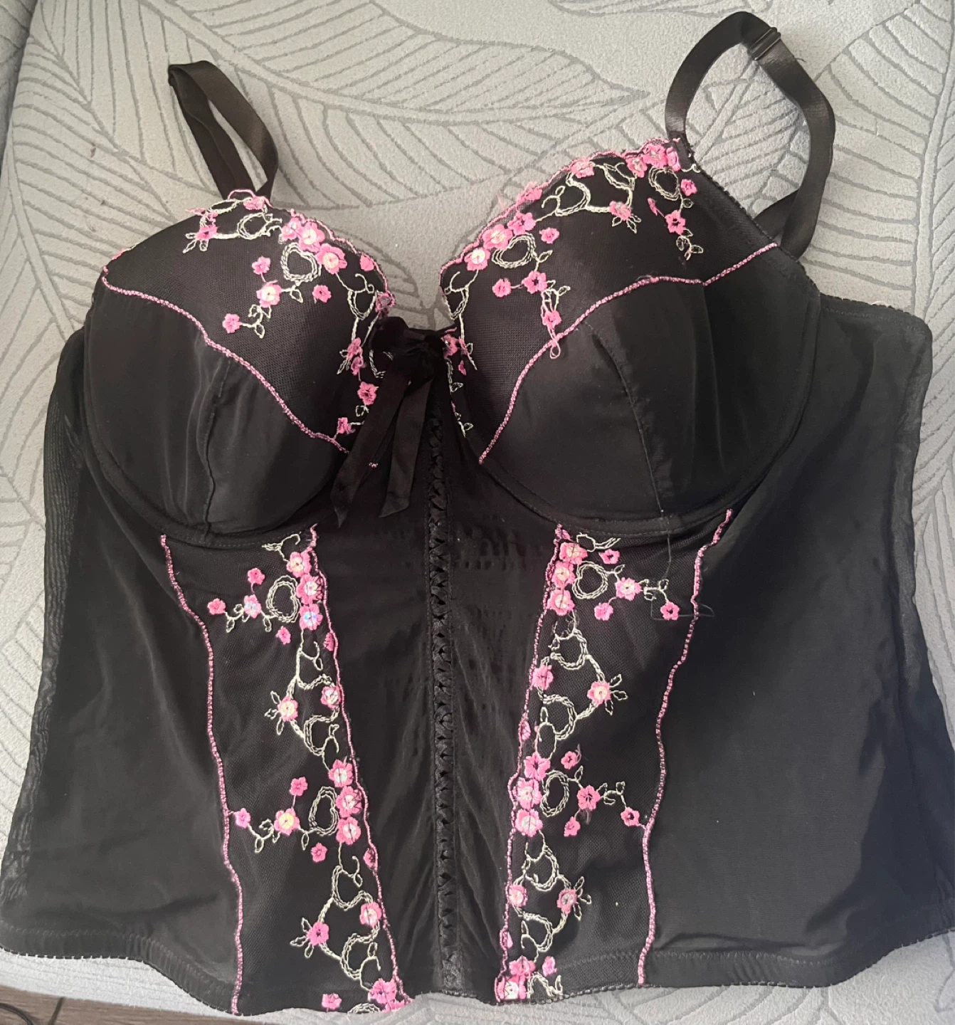 3X Torrid Black & Pink Floral Embroidered Corset Bustier