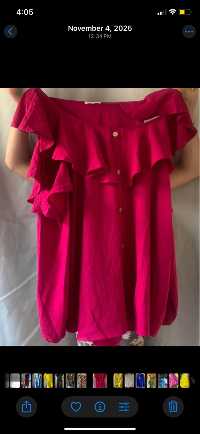 Women's Ruffle Front Button-Up Top - Magenta