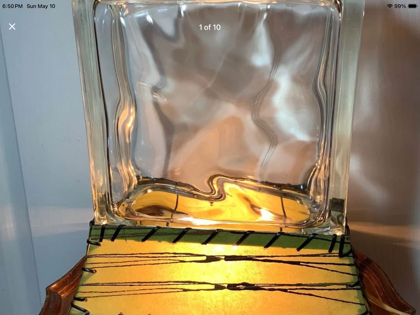 MCM Glass Block Lamp w Fibreglass Shade 🐞