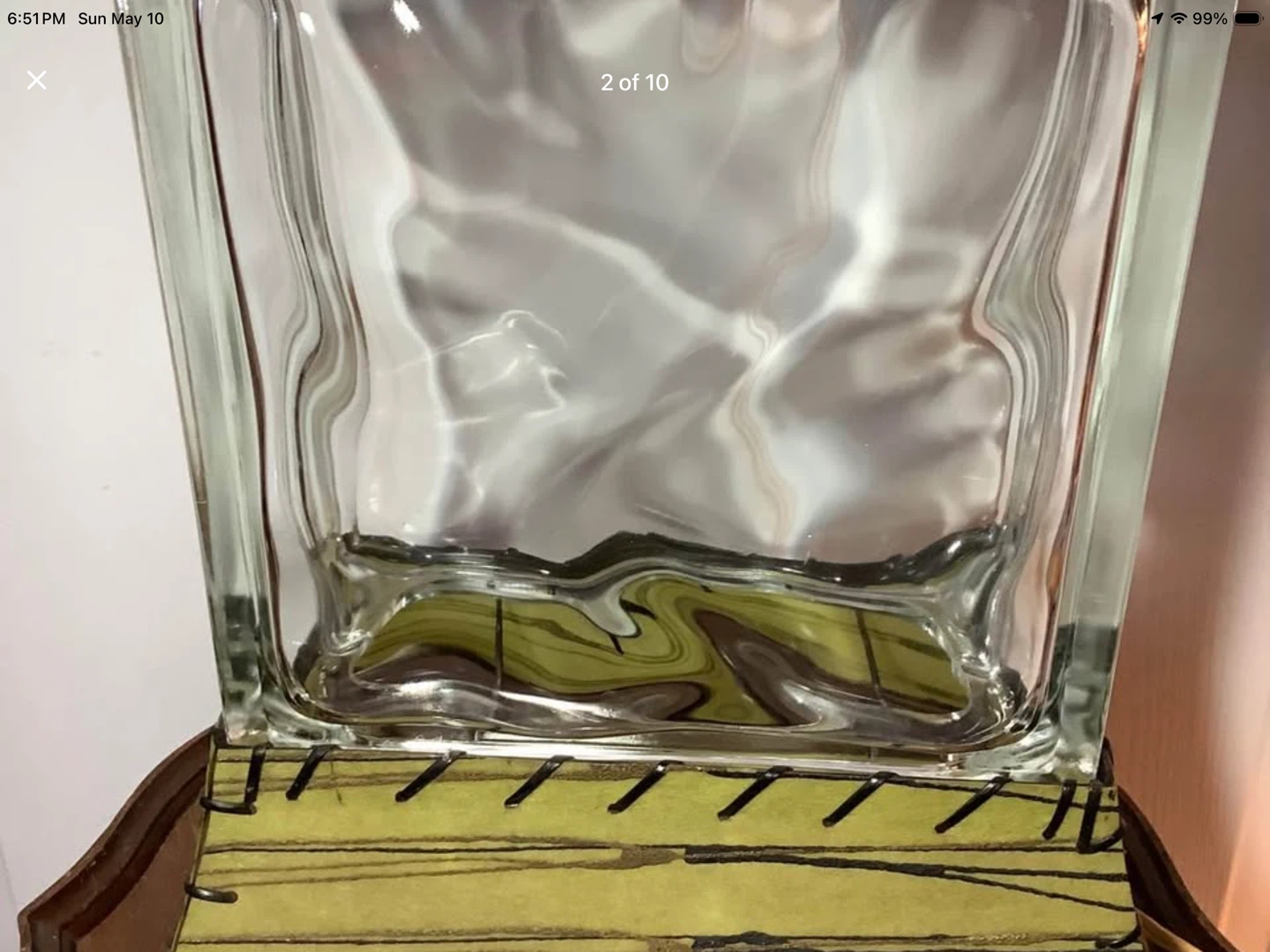 MCM Glass Block Lamp w Fibreglass Shade 🐞 - photo 2