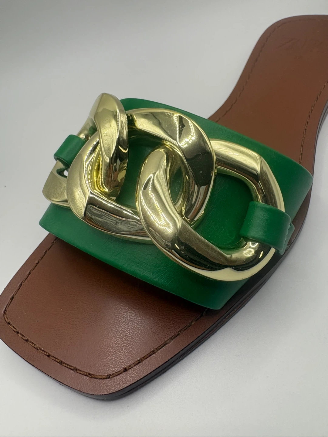 7.5 - ZARA Women's Green Chain Slide Sandals - photo 5