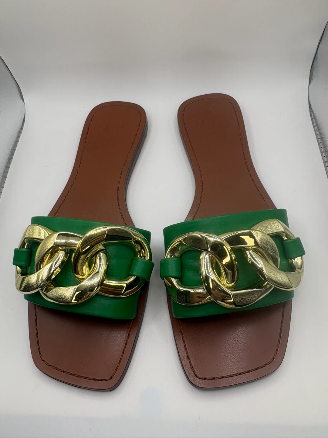 7.5 - ZARA Women's Green Chain Slide Sandals