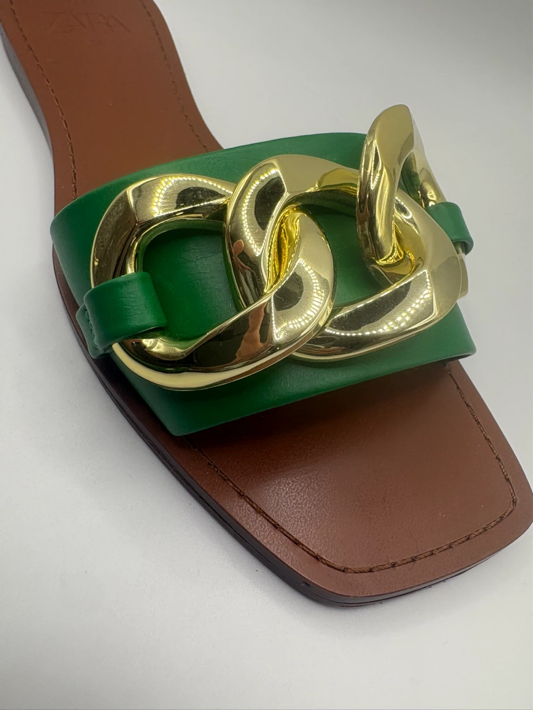 7.5 - ZARA Women's Green Chain Slide Sandals - photo 4
