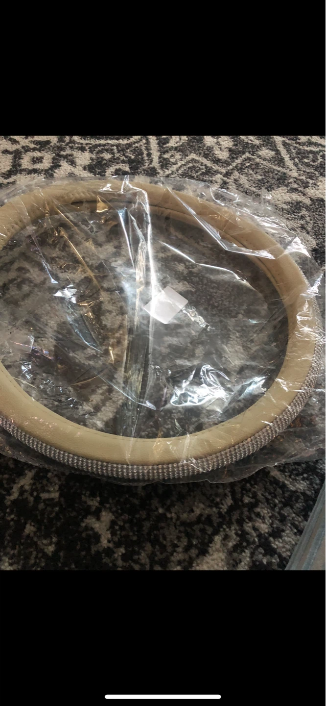 Sparkly Faux Leather Steering Wheel Cover - Beige