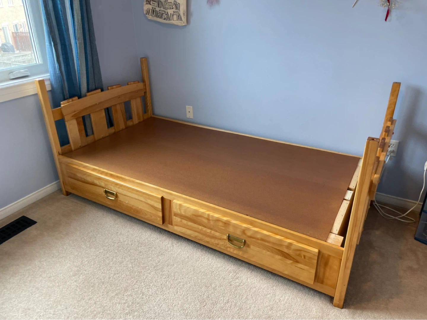 Twin Bed Frame with Drawers (Needs Repair)