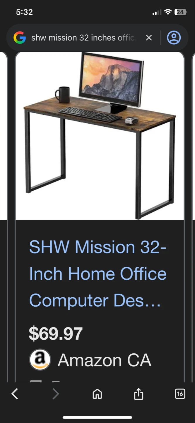 SHW Mission 32-Inch Office Desk - Rustic Brown