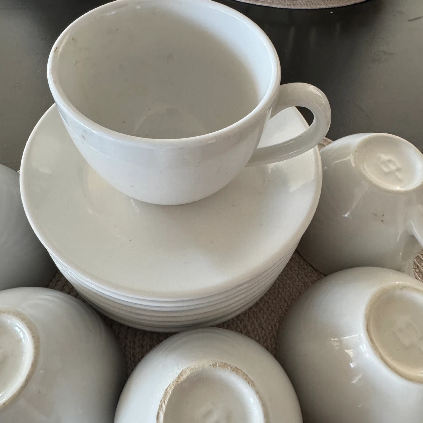 Set of 8 White Ceramic Coffee Cups and Saucers - photo 2
