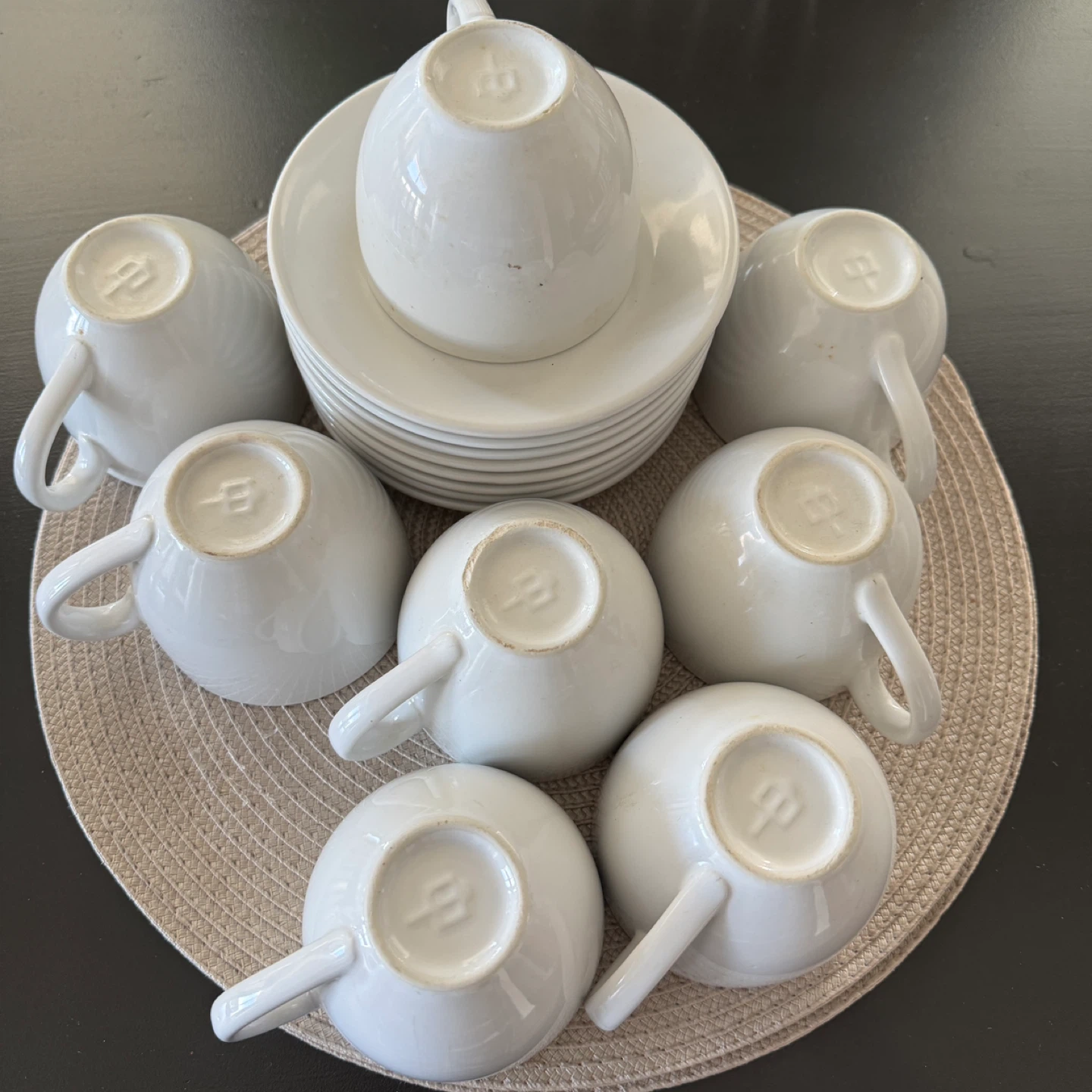 Set of 8 White Ceramic Coffee Cups and Saucers - photo 4