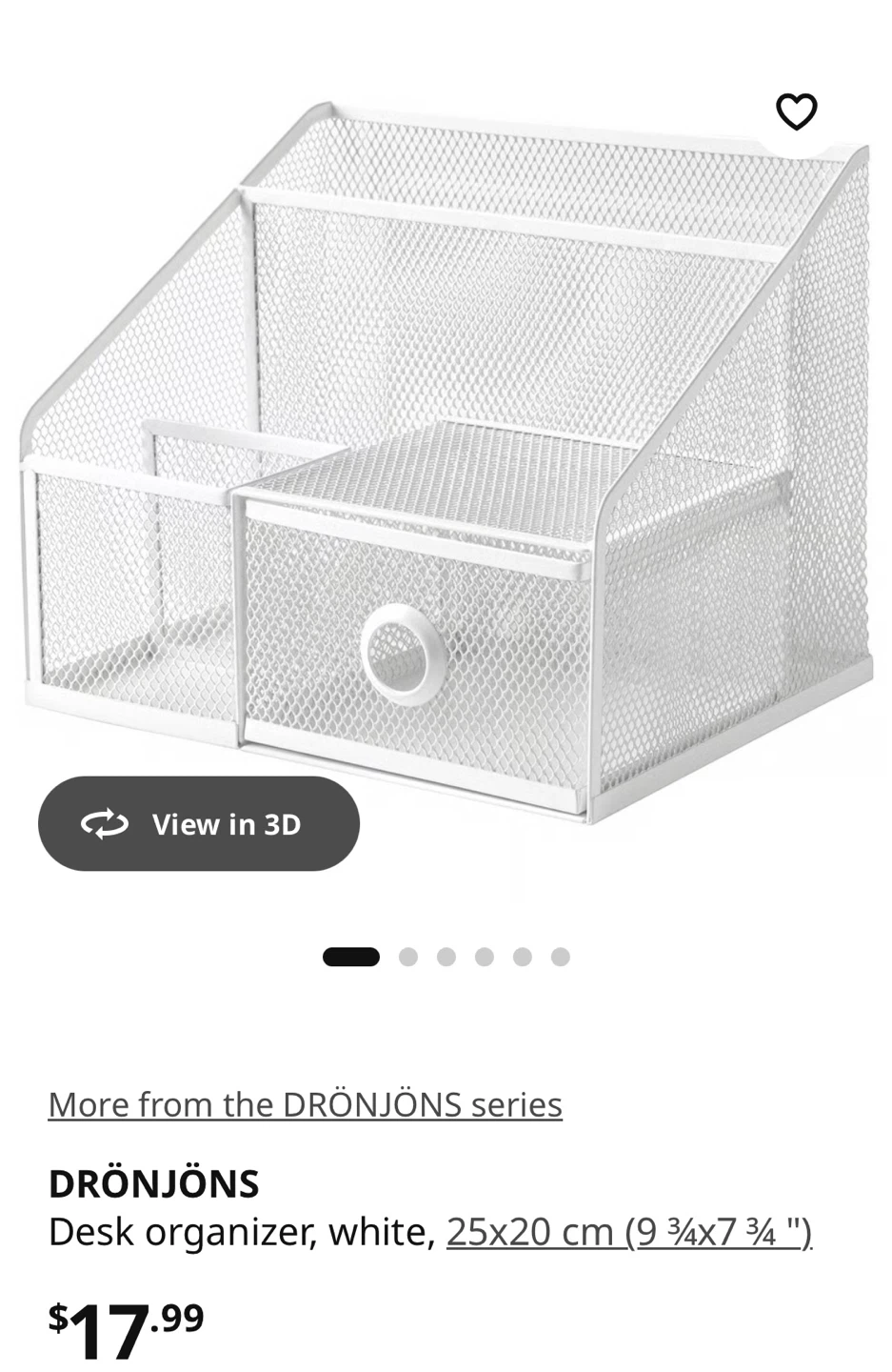 IKEA DRÖNJÖNS Desk Organizer - White, 25x20x20 cm