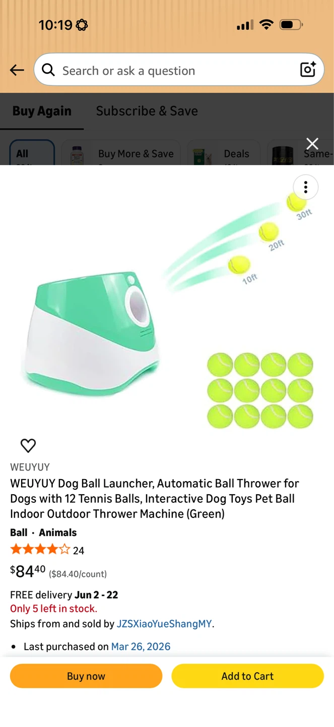 WEUYUY Automatic Dog Ball Launcher with 12 Tennis Balls (Green) - photo 2
