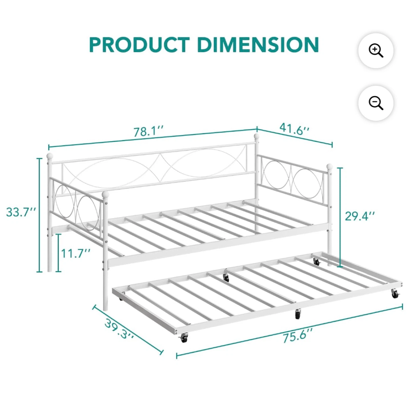 White Metal Daybed Frame with Trundle - photo 5