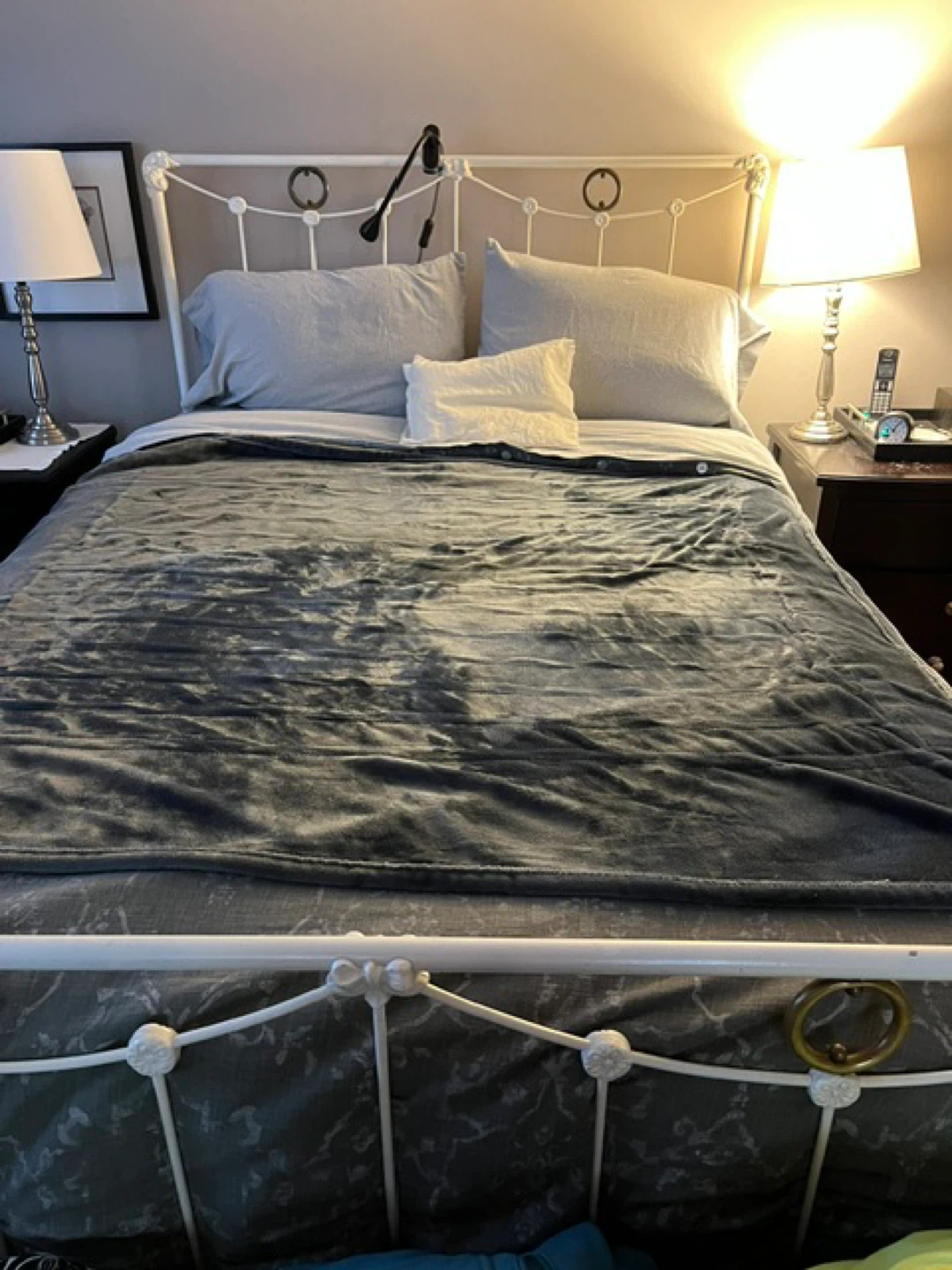 White iron double Bed Frame with Headboard