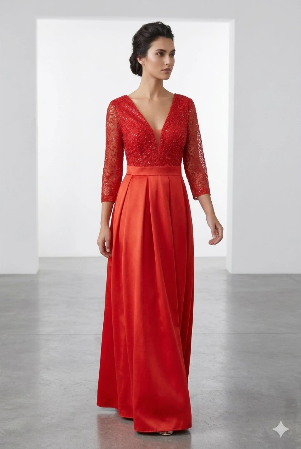 Women's Red Lace and Satin Gown