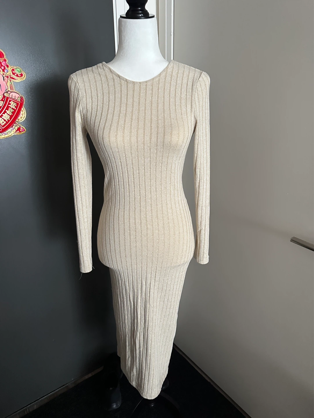 SELECTED FEMME Ribbed Knit Dress Gold Metallic Sparkle