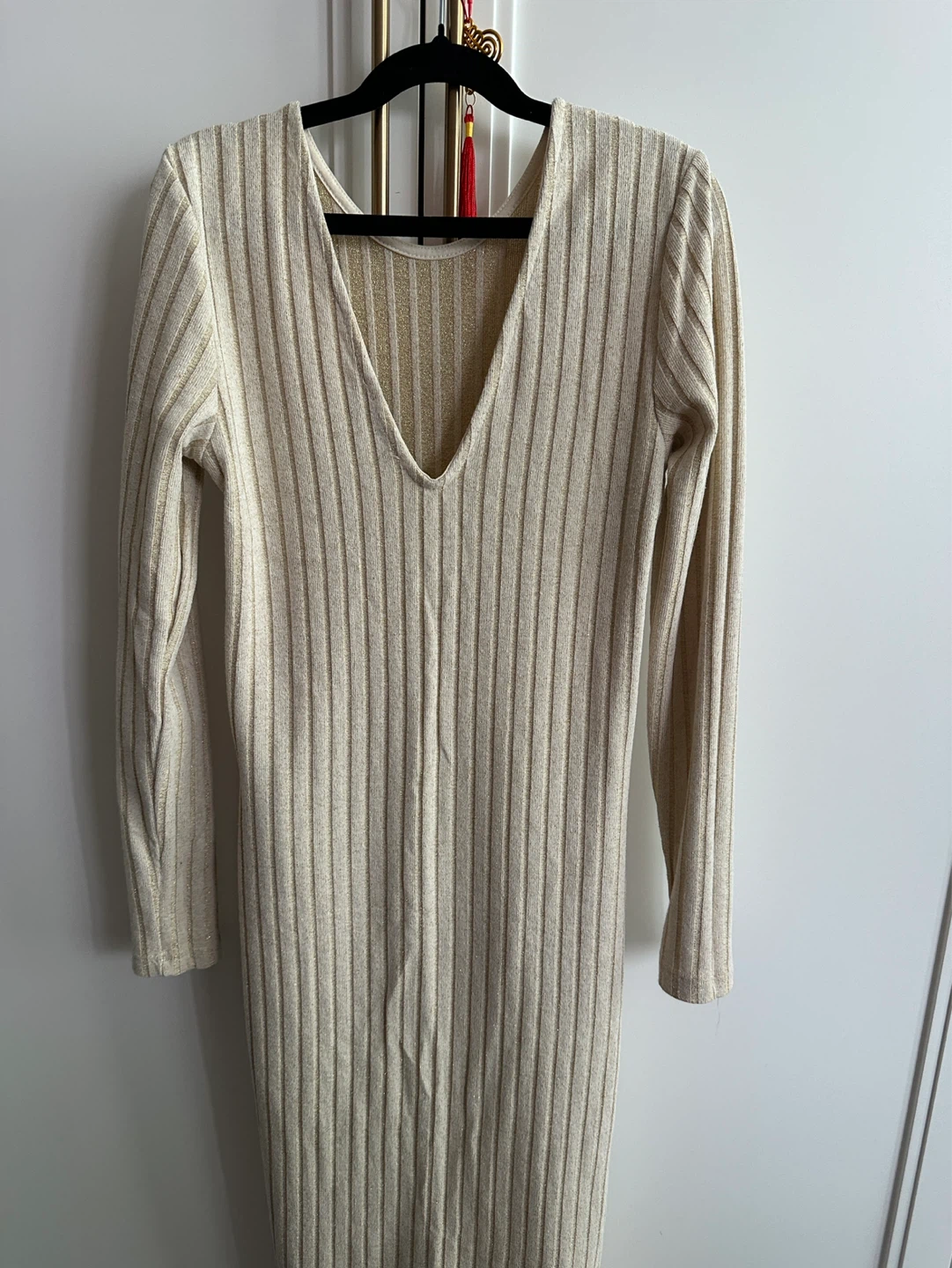 SELECTED FEMME Ribbed Knit Dress Gold Metallic Sparkle - photo 2