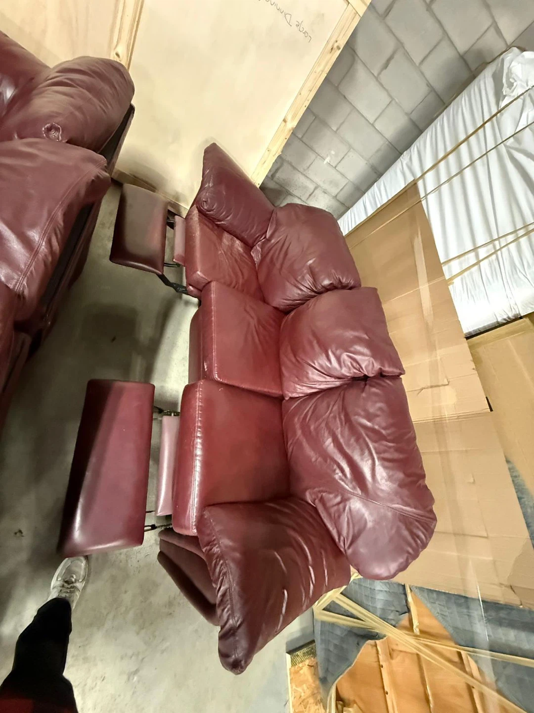 Recliner Sofa - Burgundy Faux Leather