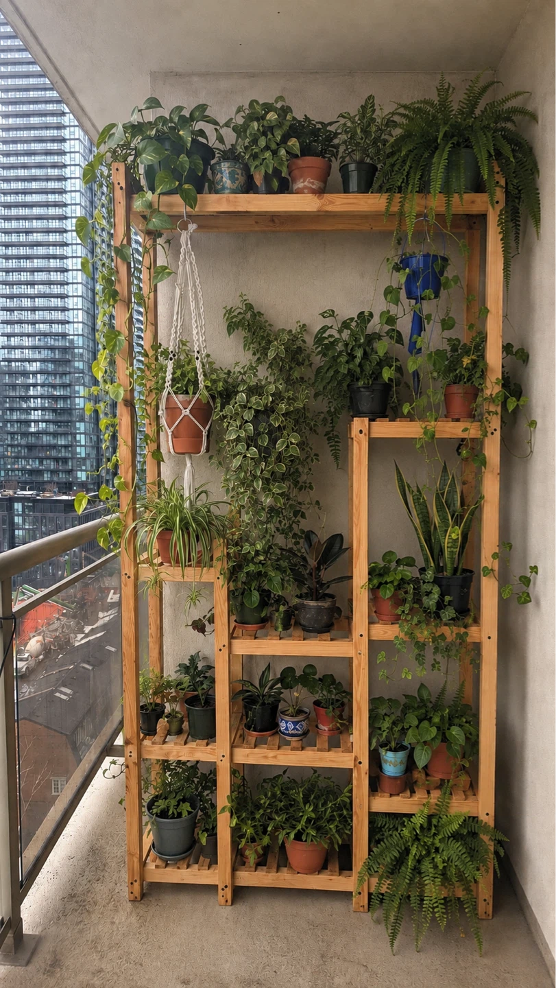 Wooden plant shelf 7 ft
