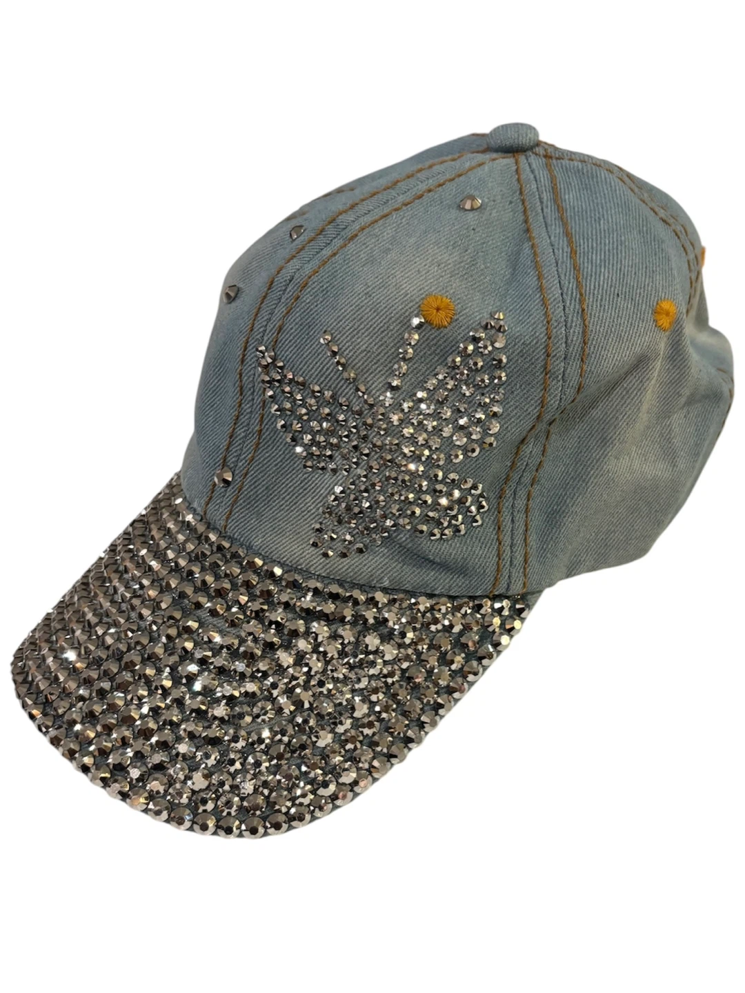 Denim Baseball Cap with Rhinestone Butterfly and Brim - photo 2