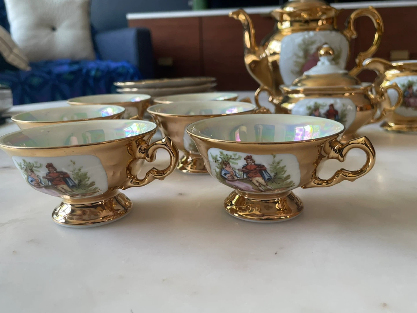 Vintage Porcelain Tea Set with Gold Accents