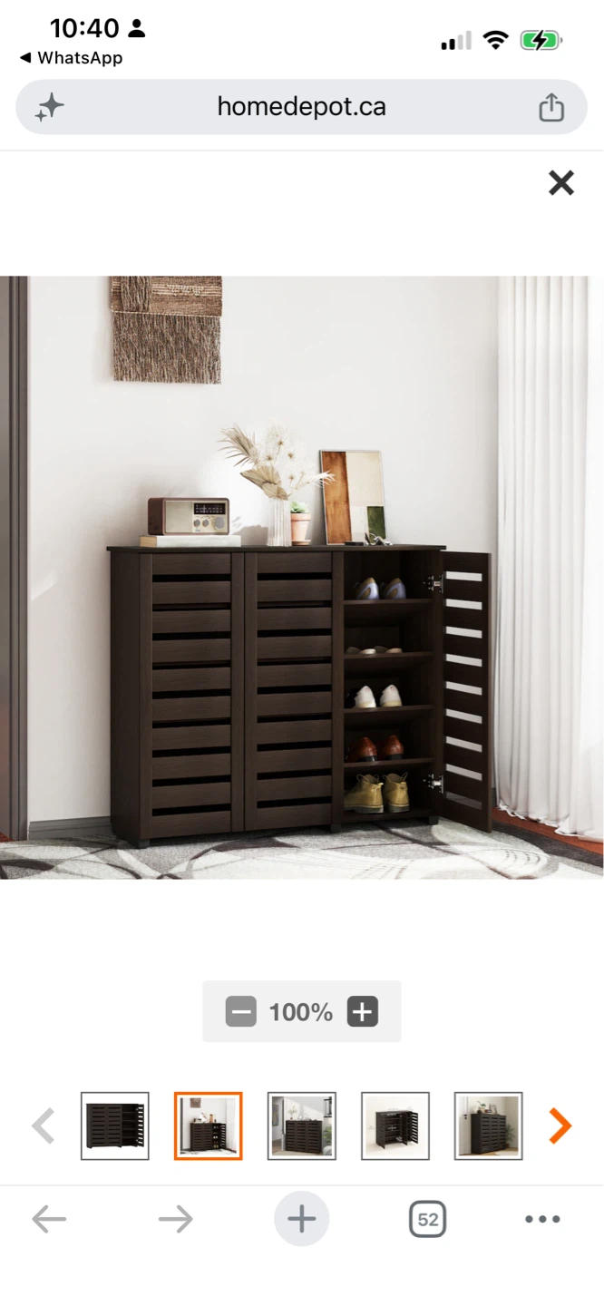 New HOMCOM Shoe Storage Cabinet 20 Pairs Shoes, Dark Brown - photo 2