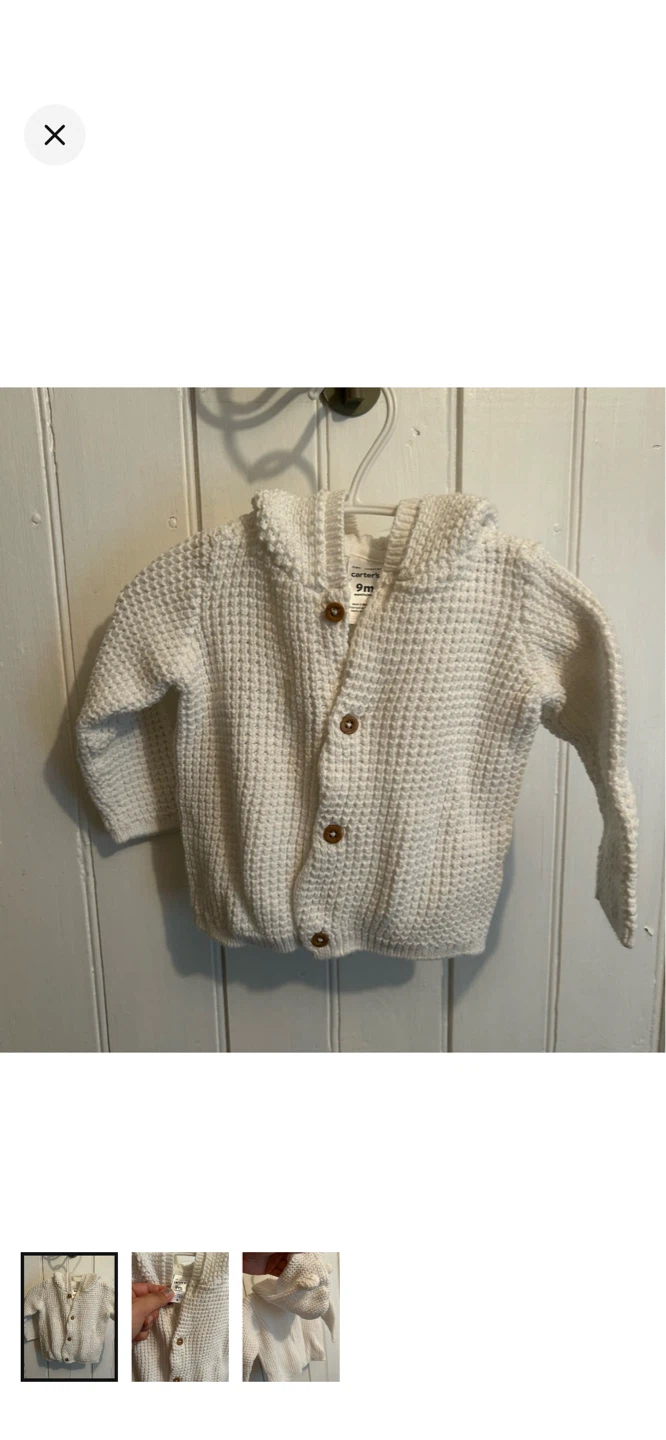 Carter's Baby White Knit Hooded Cardigan 9m
