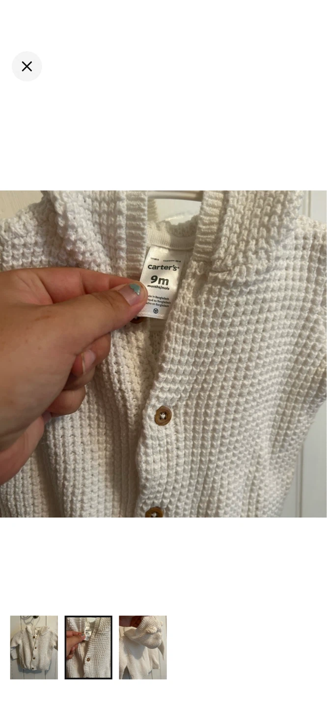 Carter's Baby White Knit Hooded Cardigan 9m - photo 2