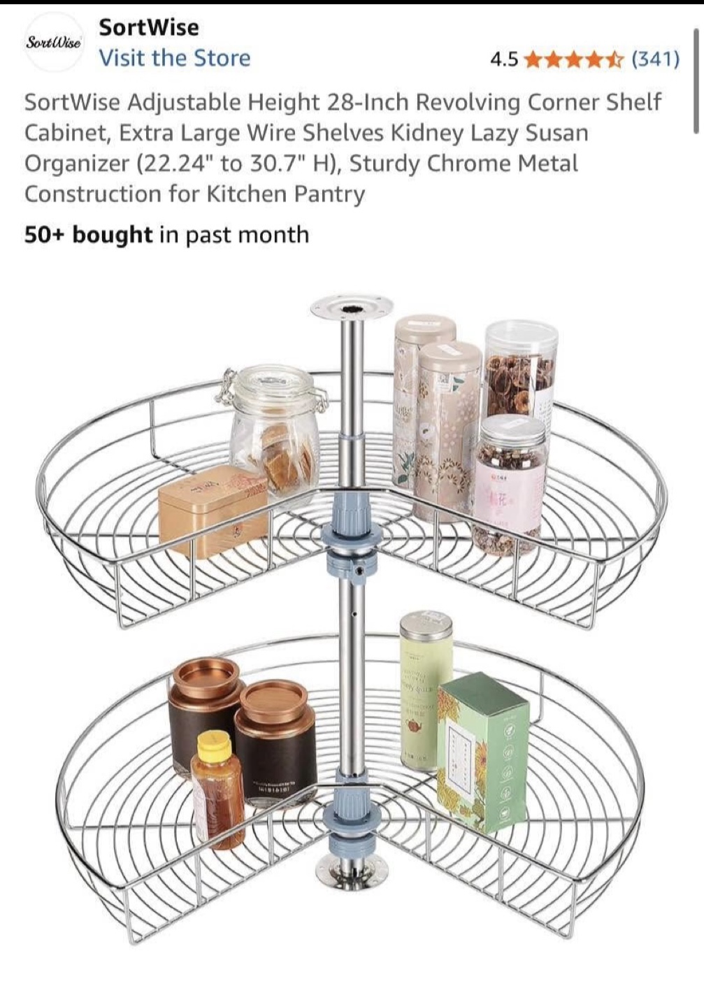 SortWise Adjustable Revolving Corner Shelf Organizer