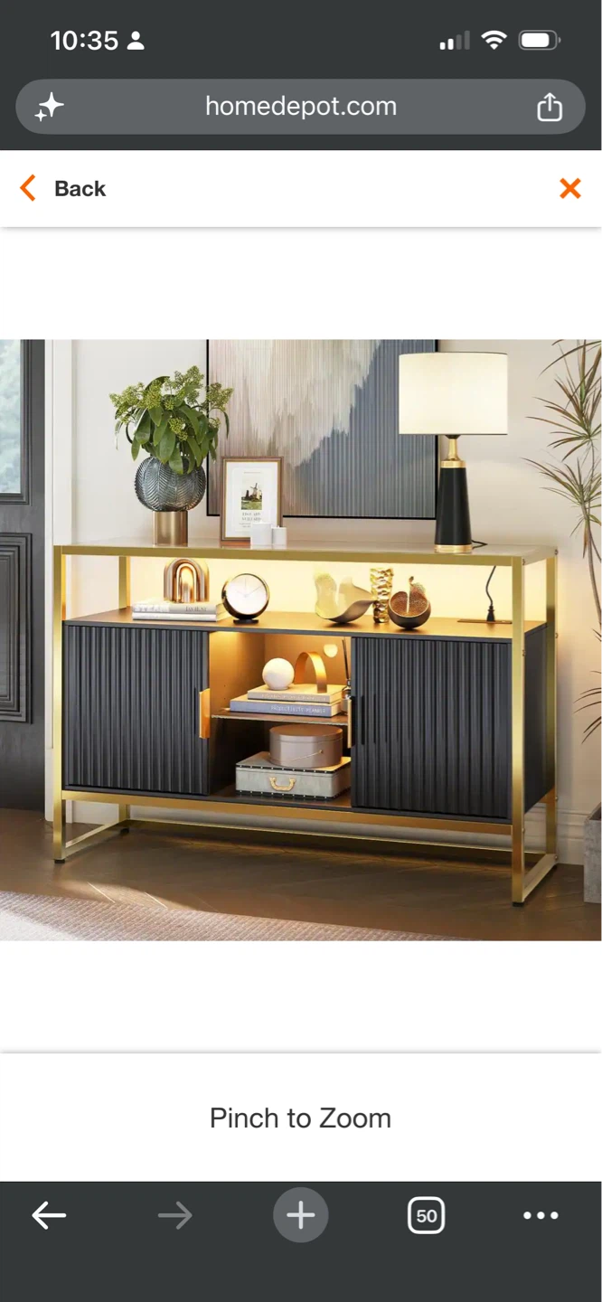 New Modern Console Table with Gold Frame and Black Doors