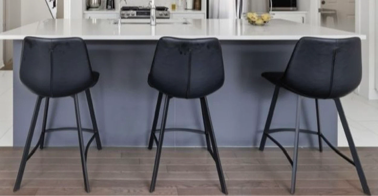 Black Faux Leather Bar Stool with Diamond Stitching - photo 2