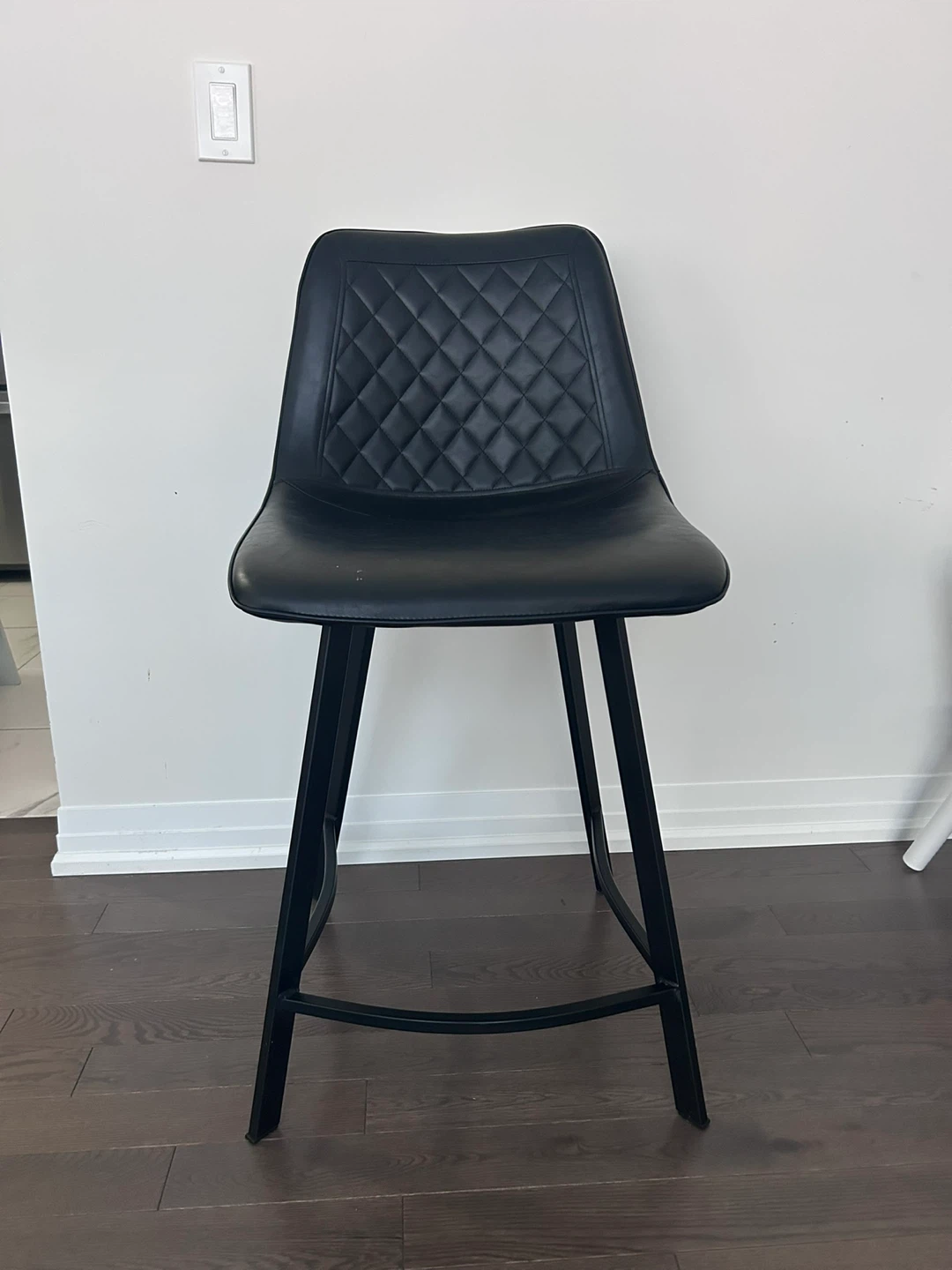 Black Faux Leather Bar Stool with Diamond Stitching