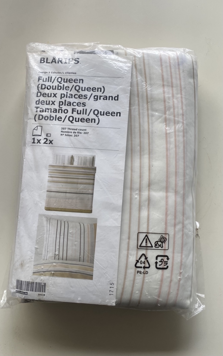 IKEA BLÅRIPS Full/Queen Duvet Cover Set - Pink & Grey Stripes