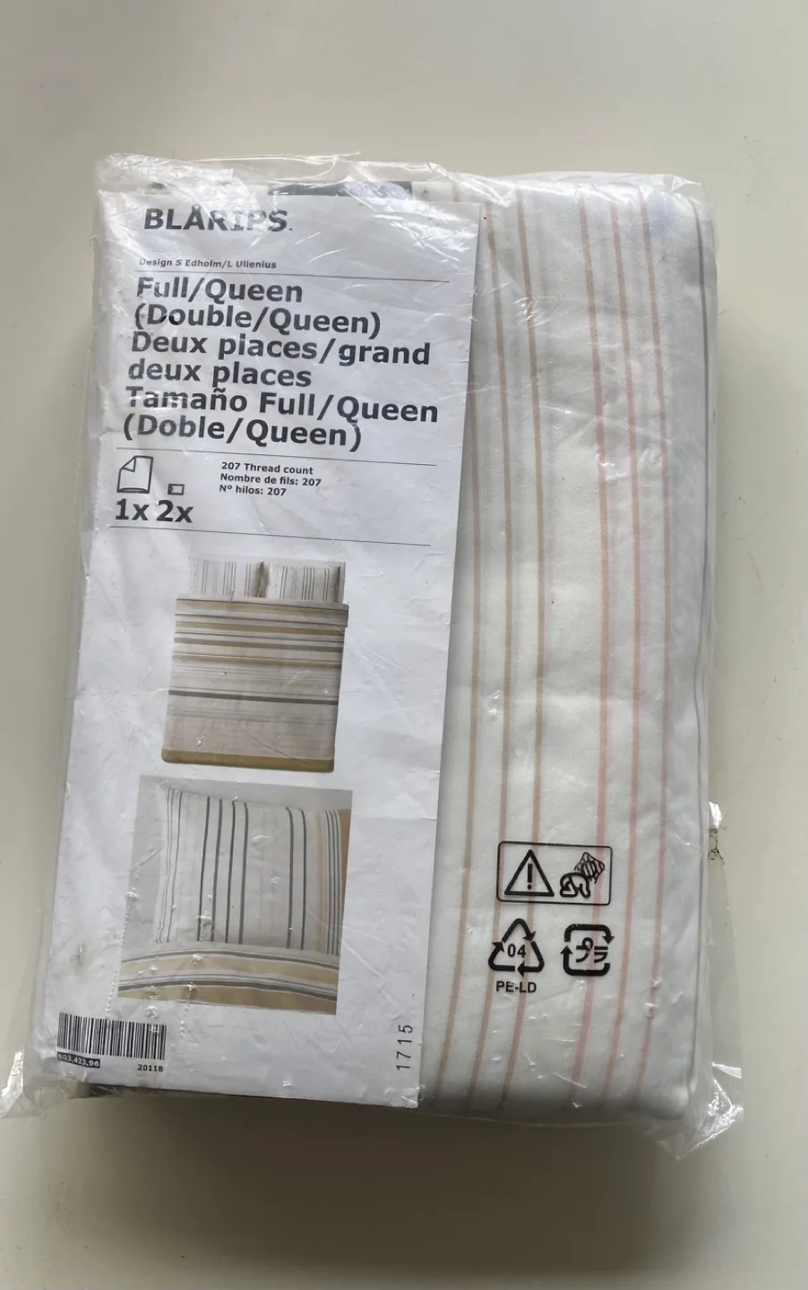 IKEA BLÅRIPS Full/Queen Duvet Cover Set - Pink & Grey Stripes