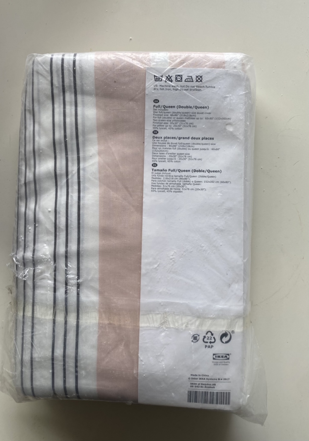 IKEA BLÅRIPS Full/Queen Duvet Cover Set - Pink & Grey Stripes - photo 2