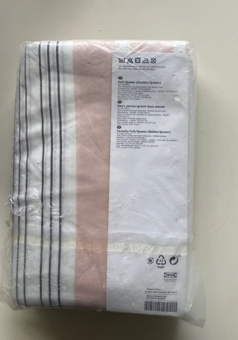 IKEA BLÅRIPS Full/Queen Duvet Cover Set - Pink & Grey Stripes - photo 2