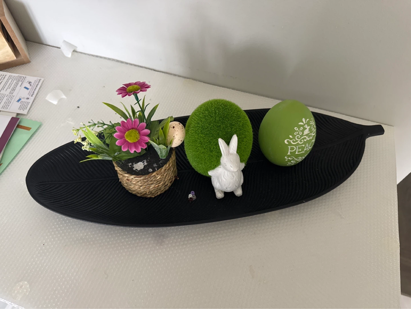 Easter Decorative Tray with Flowers, Bunny, and Egg