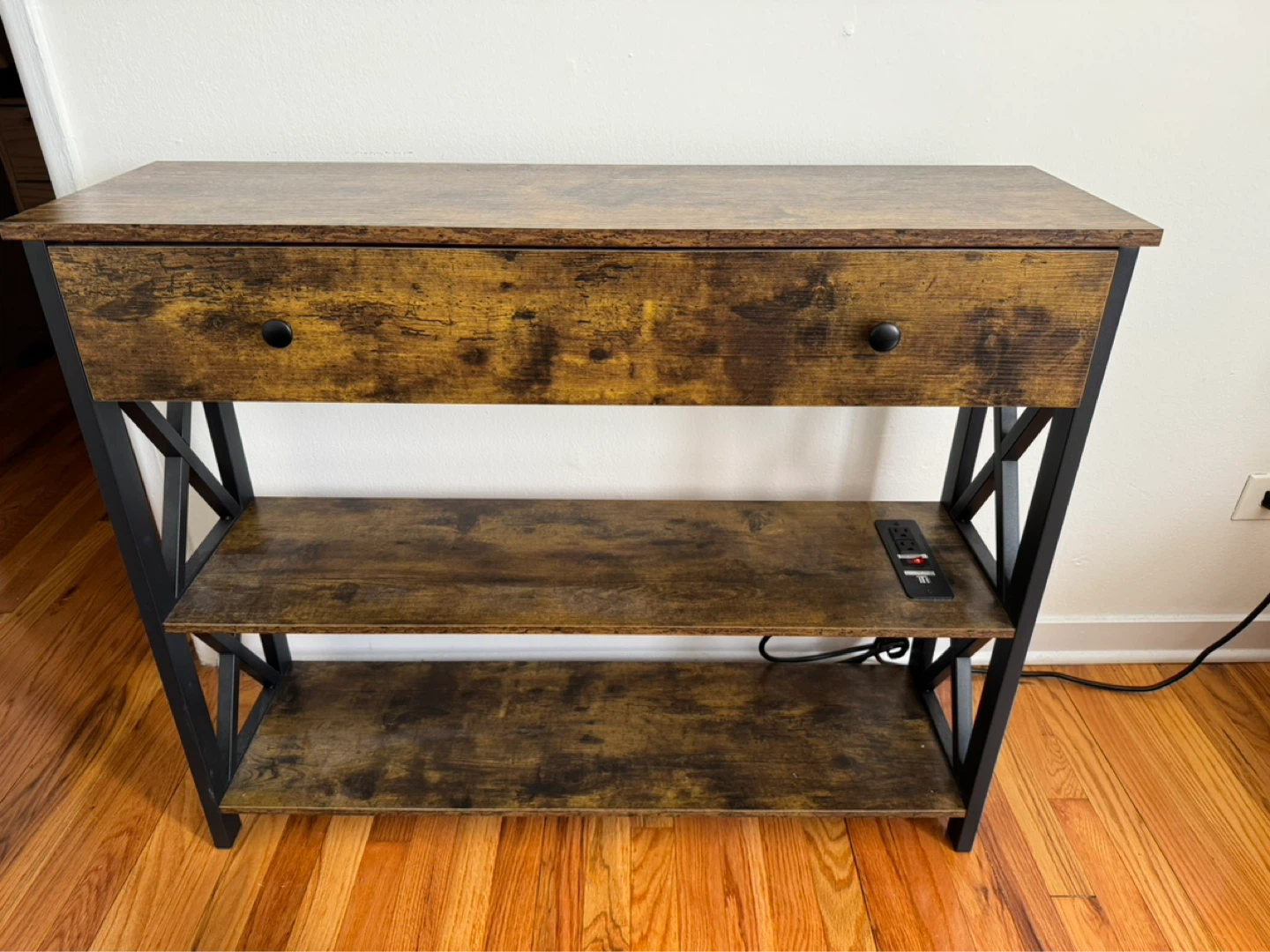 Rustic Wood Console Table with Drawer and Shelves